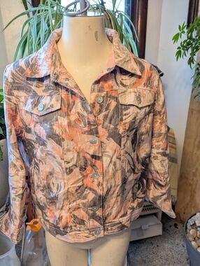 NWOT Ruby Rd Pink Watercolor Rayon Blend Denim Jkt Style Shirtjac Sz 10